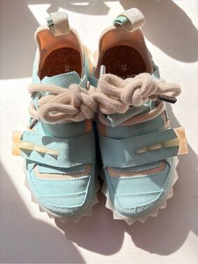 Kids Mint Blue Sneakers with Cream Accents